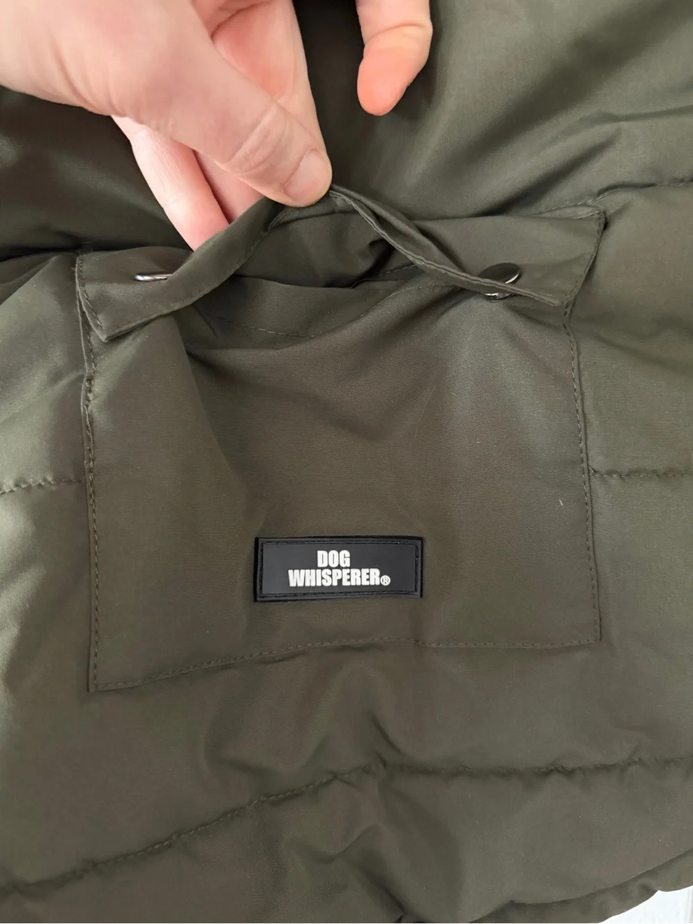 Dog Whisperer XL Olive Green Puffer Dog Winter Coat Faux Fur Hood